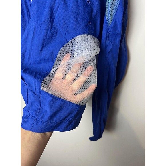 Nike Jacket Womens Large Blue Giant Swoosh Mesh Windbreaker Running Zip Air Max - Picture 2 of 6